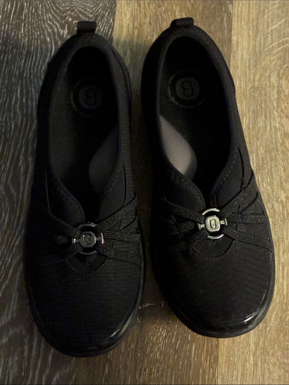 Black SKECHERS Slip-On Comfort Flats with Decorative Emblem - Women